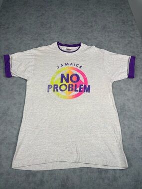 Vintage Jamaica No Problem T Shirt L USA Single Stitch Ringer 90s